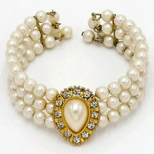 80s Victorian Faux Pearl Stacked Bracelet Wedding Bridal‎ Cottagecore Jewelry